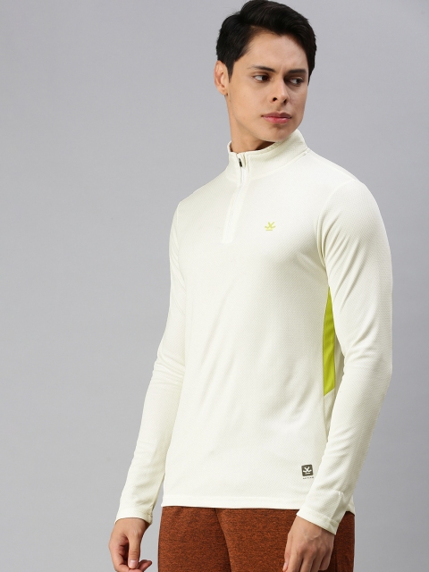 

WROGN ACTIVE Men Off White Self Design Mock Collar Slim Fit T-shirt