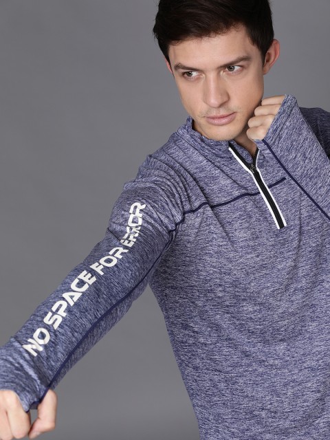 

WROGN ACTIVE Men Blue & White Typography Printed High Neck Slim Fit T-shirt