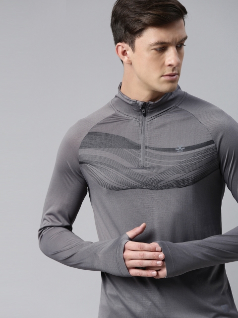 

WROGN ACTIVE Men Grey Printed Mock Neck Slim Fit T-shirt