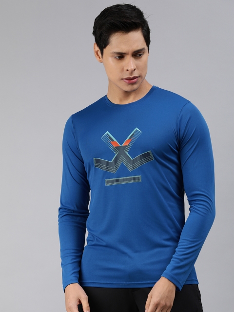 

WROGN ACTIVE Men Blue & Grey Brand Logo Printed Slim Fit T-shirt