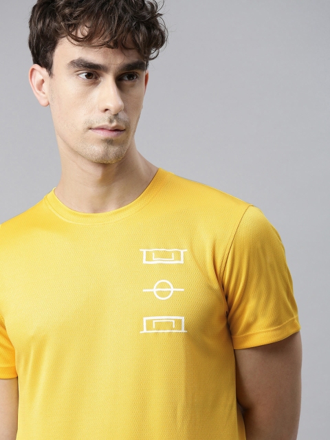 

WROGN ACTIVE Men Mustard Yellow Printed Slim Fit Round Neck T-shirt