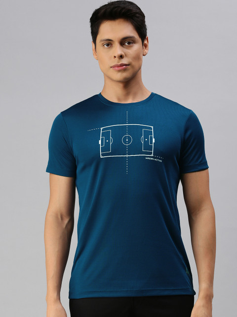 

WROGN ACTIVE Men Teal & White Printed Slim Fit T-shirt