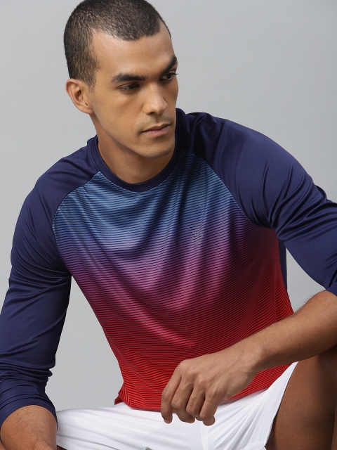 

WROGN ACTIVE Men Red Striped Slim Fit Round Neck T-shirt