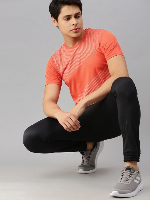 

WROGN ACTIVE Men Orange & White Striped T-shirt