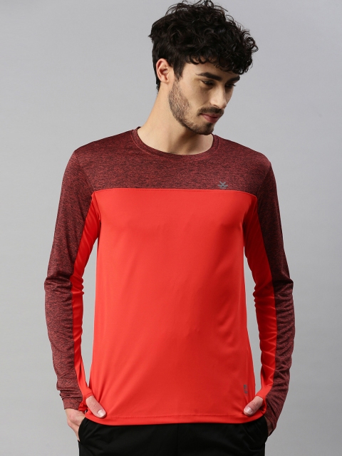 

WROGN ACTIVE Men Orange & Maroon Colourblocked Thumbhole T-shirt