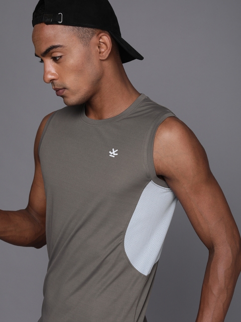

WROGN ACTIVE Men Grey & Blue Colourblocked Slim Fit T-shirt