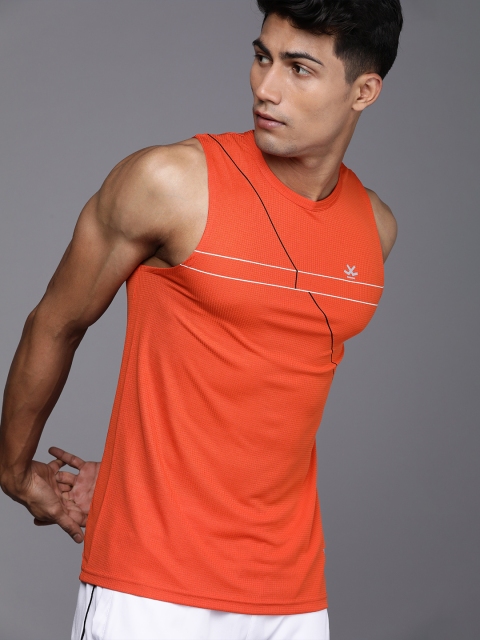 

WROGN ACTIVE Men Orange & White Striped Slim Fit T-shirt