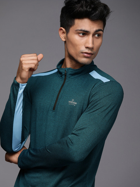 

WROGN ACTIVE Men Teal Blue High Neck Slim Fit T-shirt