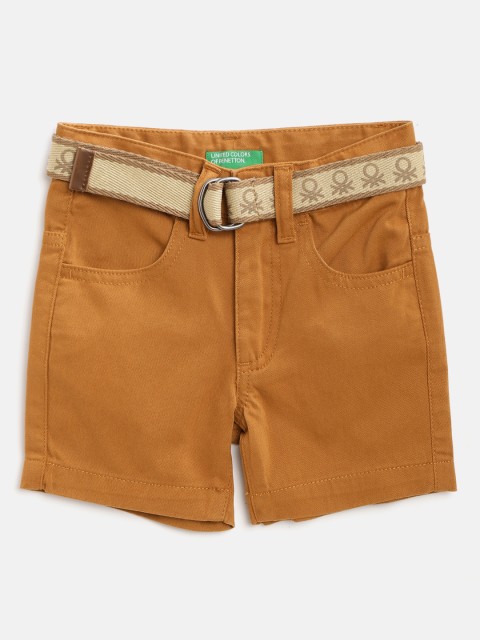 

United Colors of Benetton Boys Mustard Brown Solid Pure Cotton Regular Shorts with Belt