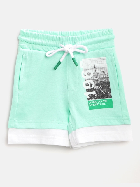 

United Colors of Benetton Boys Sea Green & White Eiffel Tower Print Pure Cotton Shorts