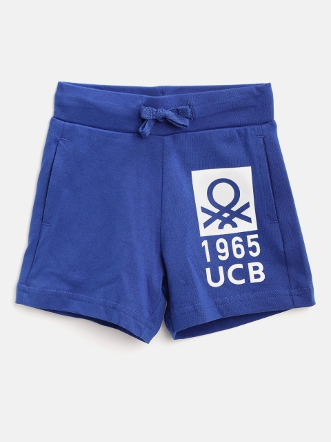 

United Colors of Benetton Boys Blue & White Brand Logo Print Pure Cotton Shorts