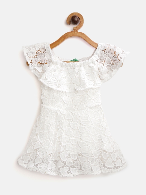 

United Colors of Benetton Girls White Heart Lace Dress A-Line Dress