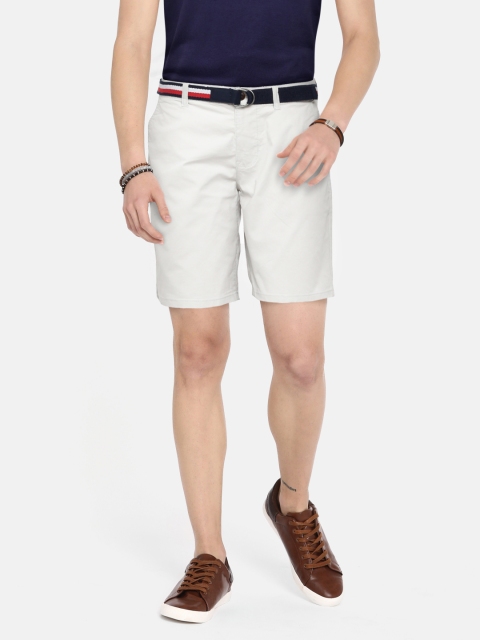 

Tommy Hilfiger Boys Light Grey Solid Mid-Rise Pure Cotton Chino Shorts with Belt