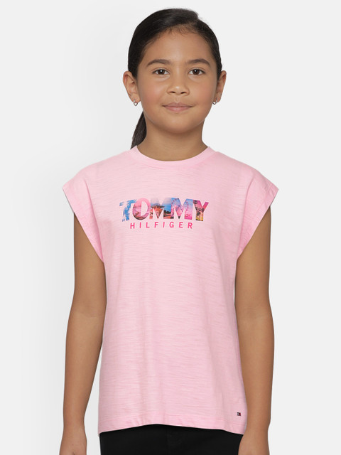 

Tommy Hilfiger Girls Pink Printed Pure Organic Cotton T-shirt