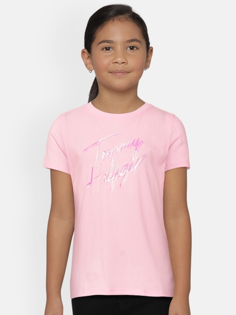 

Tommy Hilfiger Girls Pink Printed Pure Organic Cotton T-shirt