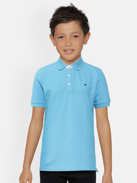 

Tommy Hilfiger Boys Blue Solid Polo Collar T-shirt