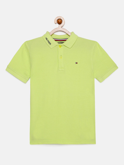 

Tommy Hilfiger Boys Lime Yellow Solid Pure Cotton Slim Fit Polo Collar T-shirt