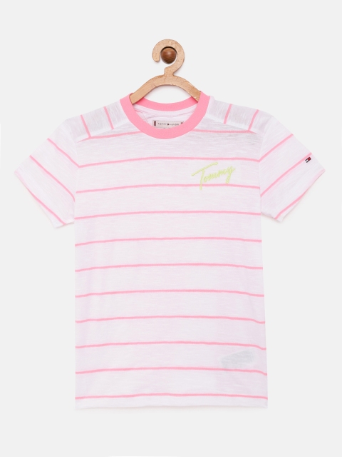 

Tommy Hilfiger Girls Pink Striped Round Neck T-shirt