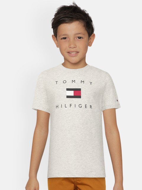 

Tommy Hilfiger Boys Grey Melange Printed Organic Cotton Round Neck T-shirt