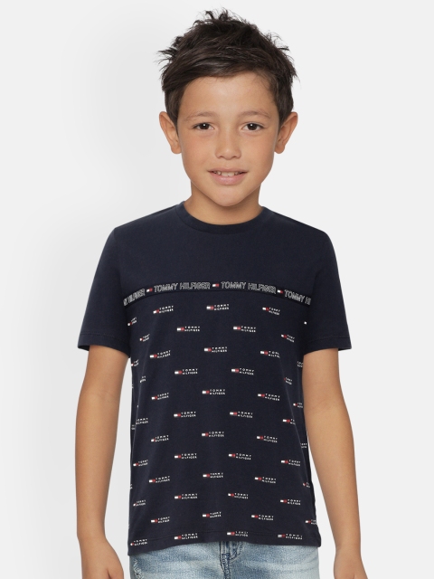 

Tommy Hilfiger Boys Blue Striped Pure Cotton Round Neck T-shirt