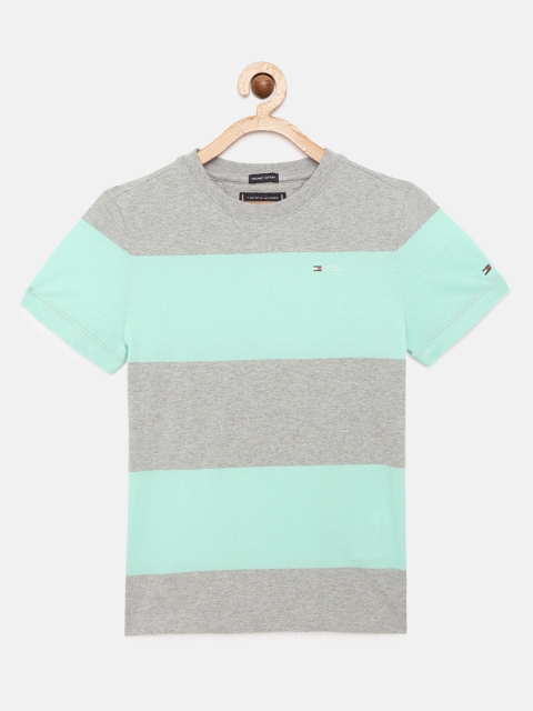 

Tommy Hilfiger Boys Grey & Blue Colourblocked Organic Cotton Round Neck T-shirt