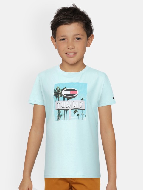 

Tommy Hilfiger Boys Blue Printed Pure Cotton Sustainable Organic Cotton T-shirt