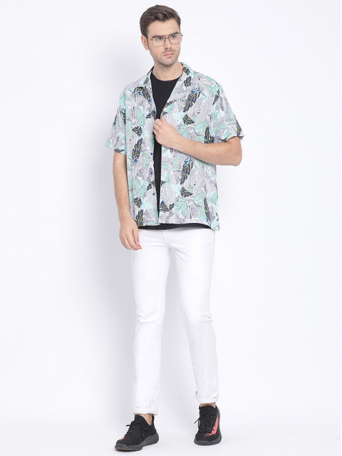 

Oxolloxo Men Grey & Green Regular Fit Floral Printed Casual Shirt