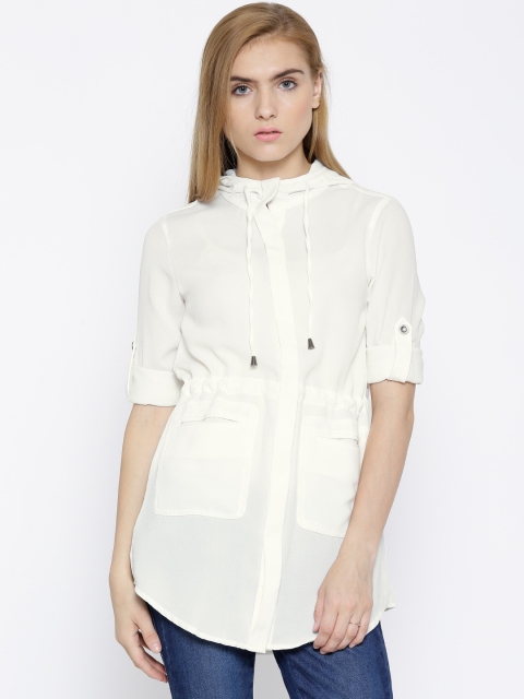 

Wills Lifestyle Off-White Polyester Hooded Shirt