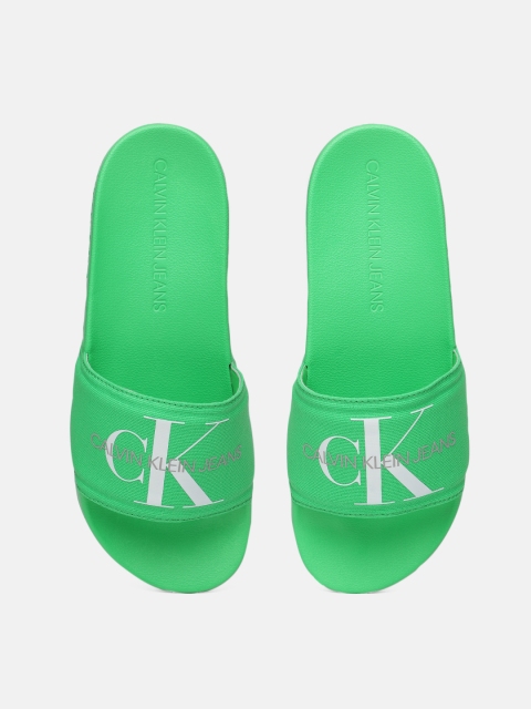 

Calvin Klein Men Green & White Brand Logo Printed Sliders