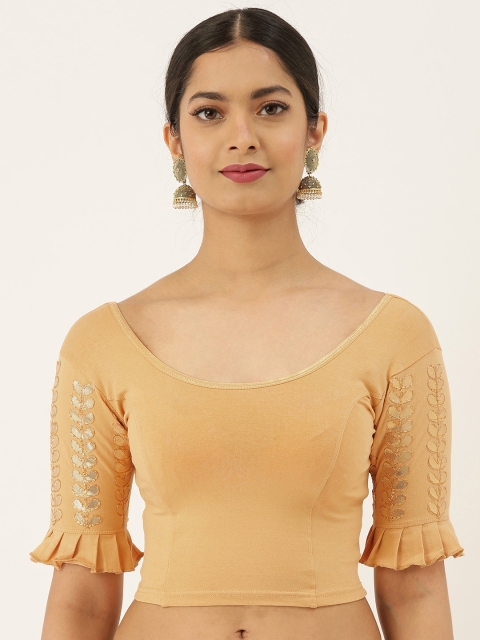 

VASTRANAND Women Beige Solid Stretchable Gotta Patti Work Saree Blouse