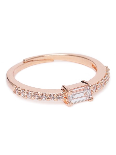 

MIDASKART Women Rose Gold-Toned CZ Studded Finger Ring