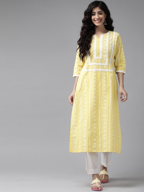 

Ginni Arora Label Women Yellow & White Ethnic Motifs Printed Kurta