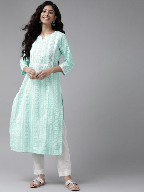 

Ginni Arora Label Women Sea Blue & White Ethnic Motifs Printed Kurta