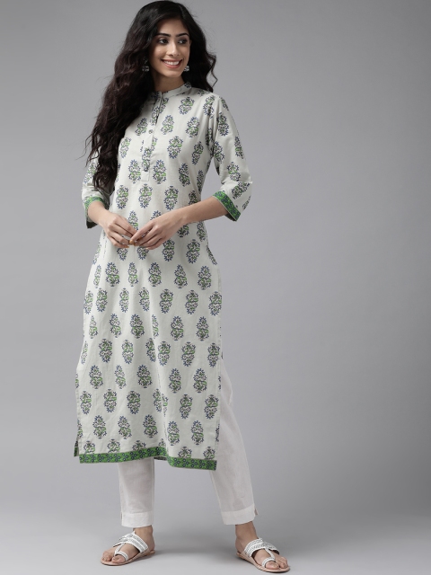 

Ginni Arora Label Women Grey & Blue Ethnic Motifs Printed Kurta