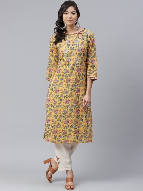 

Anubhutee Women Mustard Yellow & Blue Floral Printed Kurta with Trousers