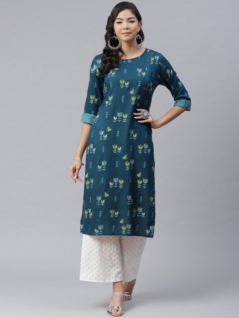 

Anubhutee Women Teal Blue & Green Ethnic Motifs Printed Kurta with Palazzos