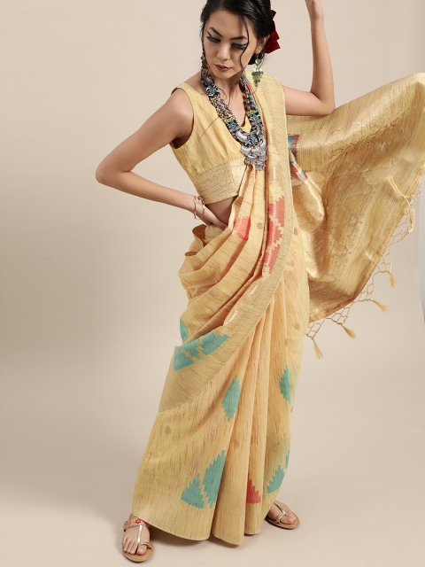 

Inddus Beige & Blue Woven Design Zari Banarasi Saree