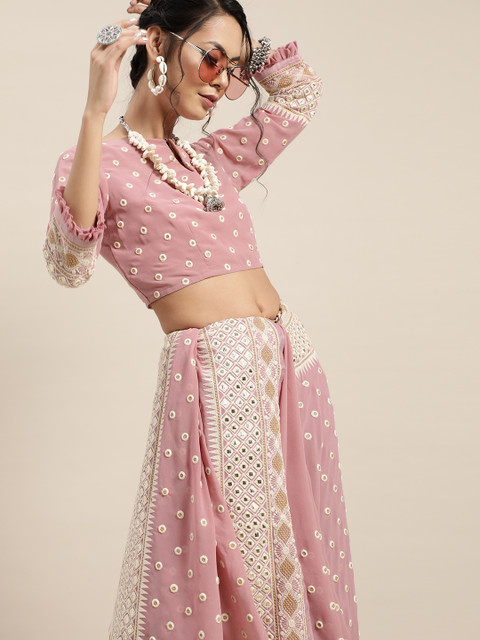 

Inddus Purple & White Embroidered Mirror Work Saree