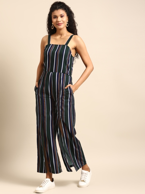 DODO & MOA Women Green & Purple Striped Basic Jumpsuit
