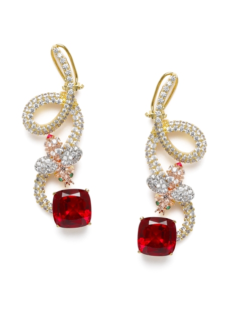 

MIDASKART Maroon & Gold-Toned Cubic Zirconia Studded Animal Shaped Studs