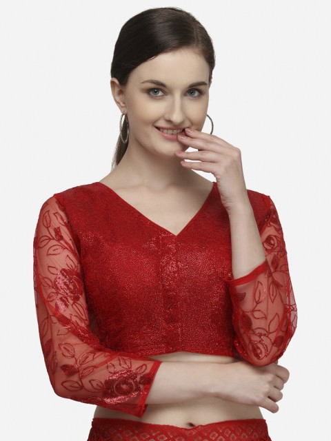 

Fab Dadu Women Red Embellished Saree Blouse