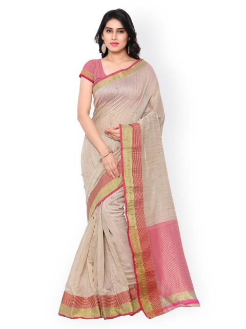 

Inddus Beige Handloom Banarasi Cotton & Art Silk Traditional Saree