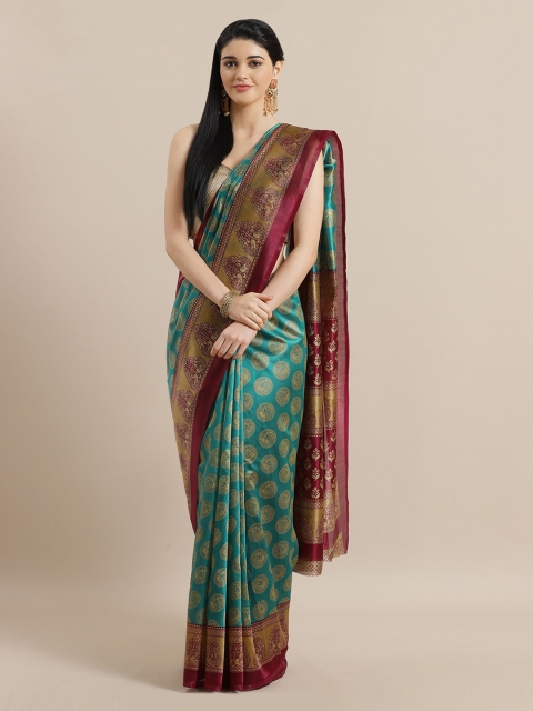 

Chhabra 555 Teal Silk Cotton Woven Design Bhagalpuri Saree