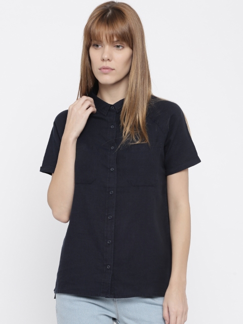 

HRX by Hrithik Roshan Women Navy Blue Regular Fit Solid Casual Shirt