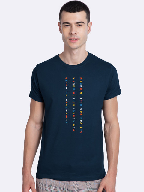 

Bewakoof Men Blue Printed Round Neck T-shirt