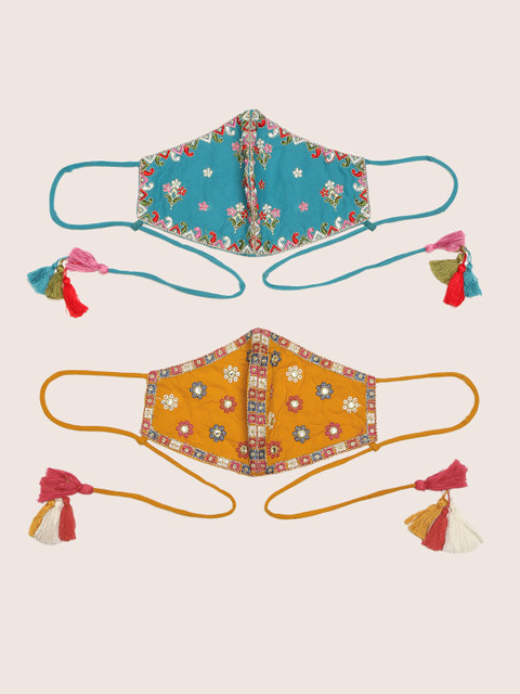 

Sangria Women Pack of 2 Embroidered 2-Ply Reusable Cloth Masks, Mustard