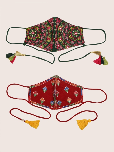 

Sangria Women Pack of 2 Embroidered 2-Ply Reusable Cloth Masks, Maroon