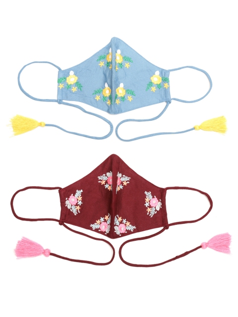 

Sangria Women Pack of 2 Embroidered 3-Ply Reusable Cloth Masks, Blue