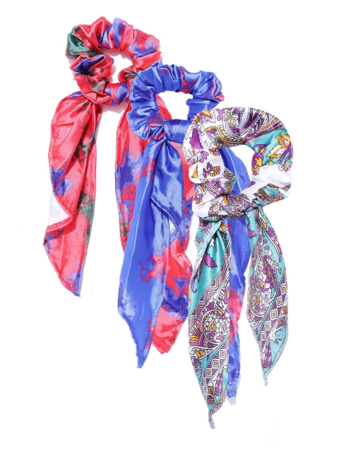 

Sangria Women Set of 3 Multicoloured Printed Scrunchies with Scarf, Multi
