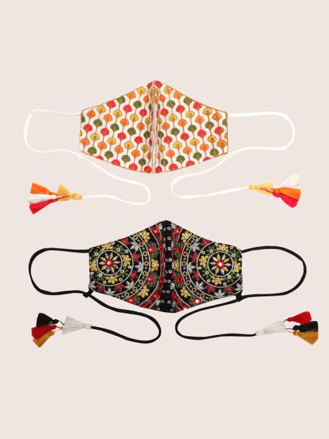 

Sangria Women Pack of 2 Embroidered 2-Ply Reusable Cloth Masks, Black